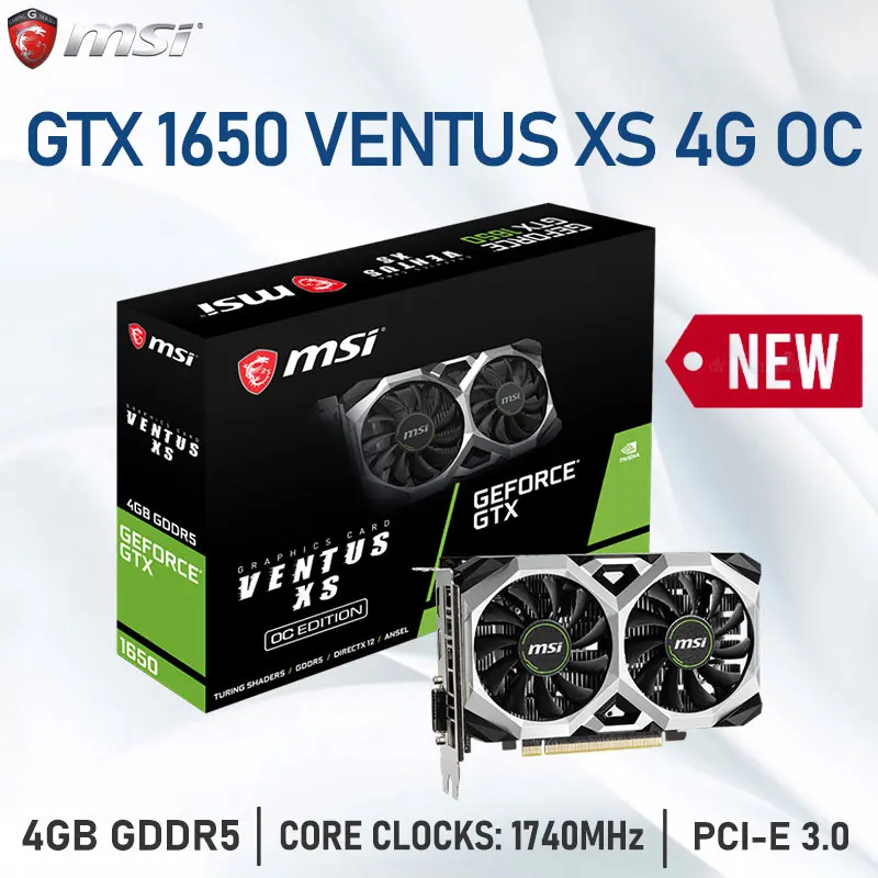 

Видеокарта MSI Geforce GTX 1650 VENTUS XS OC 12nm 4G GDDR5 GDDR6, 128 бит, 1650 GPU 4 Гб D5 D6, графическая карта для процессора настольного компьютера, Новинка