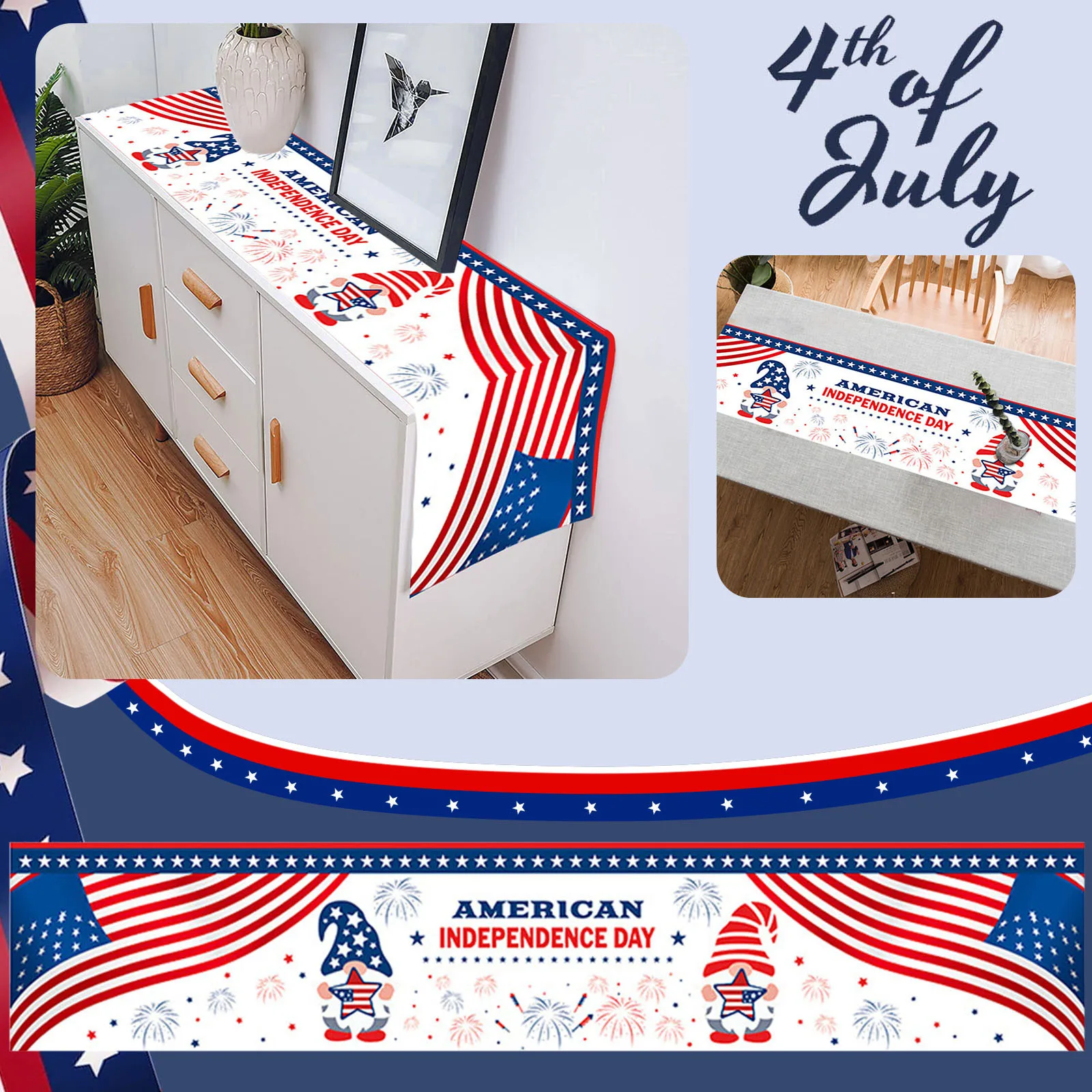 

American Flag 4th July Patriotic Memorial Day Table Runner Independence Day Holiday Kitchen Rustic Table Runners 90 Inches Long