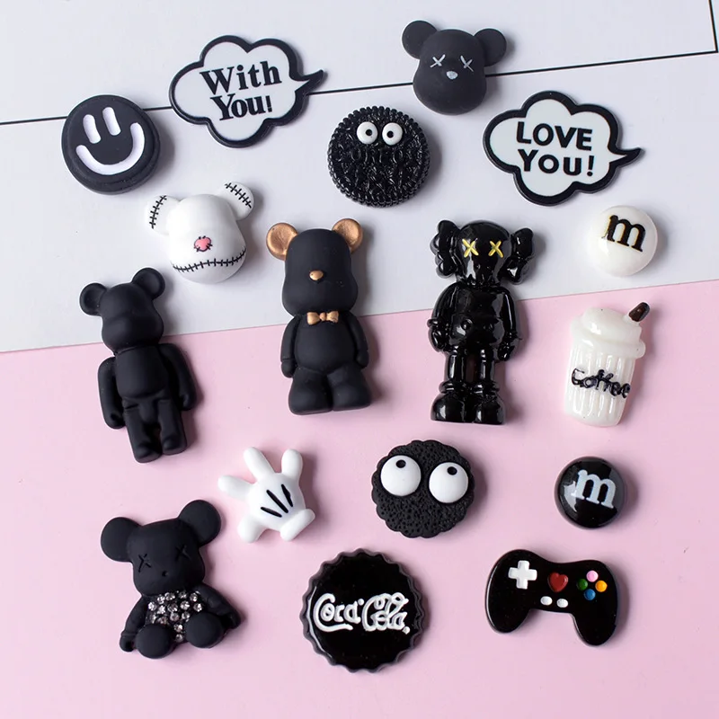 

10pcs Black Bear Smile Flatback Resin Cabochons Scrapbook Hair Bow Center Accessorie Handmade Material Parts Diy Craft Supplies