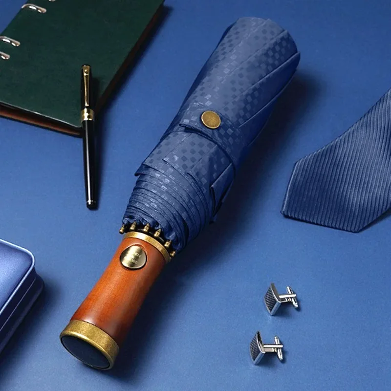 

Бизнес Зонт великолепный автоматический УФ с деревянной ручкой Подарочная коробка Зонтик для женщин мужчин подарок