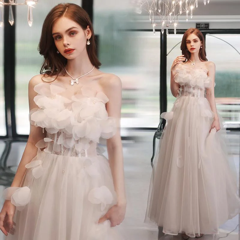 

Fashion Party Dress Off Shoulder Floral Embellished Lace Sequin Sleeveless Tulle Gown Wedding Dress Formal Occasion Dress