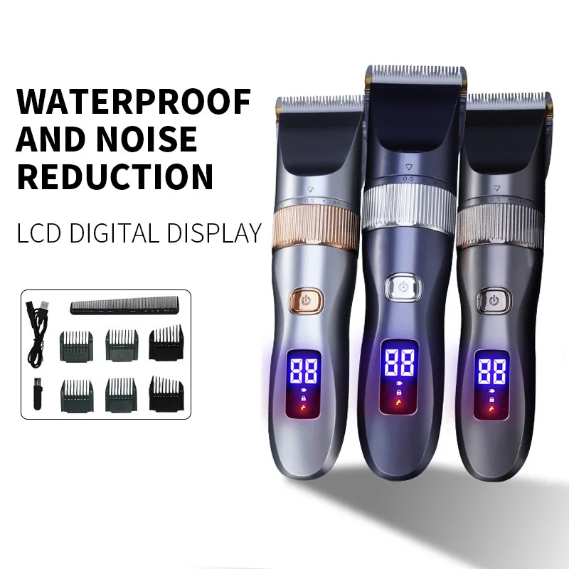 

Professional Hair Clipper Body Waterproof LCD Digital Beard Trimmer Low Noise Household USB Charging Electric Fader