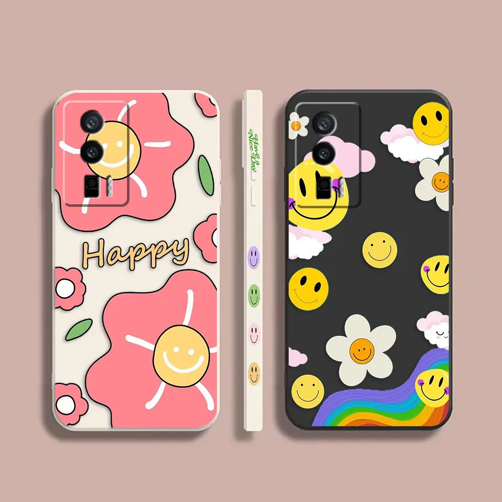

Case For Redmi K60E K60 K40S K40 K30 K20 12C 9A 8A 10X 10A 10 Pro 4G 5G Gaming Shockproof Liquid Case Flowers Happy Smiling Face
