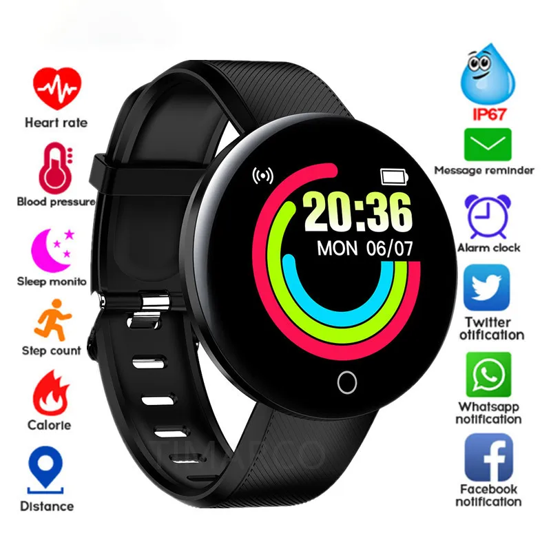 

D18 Smart Watches Men Women Heart Rate Blood Pressure Monitor Fitness Bracelet Waterproof Sport Smartwatch For Android IOS