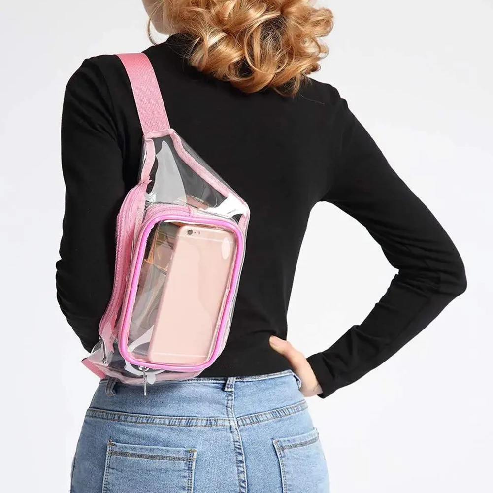 

PVC Shoulder Bag Lightweight Transparent Running Storage Bag Portable with Zipper Adjustable High Capacity Sports Accessories