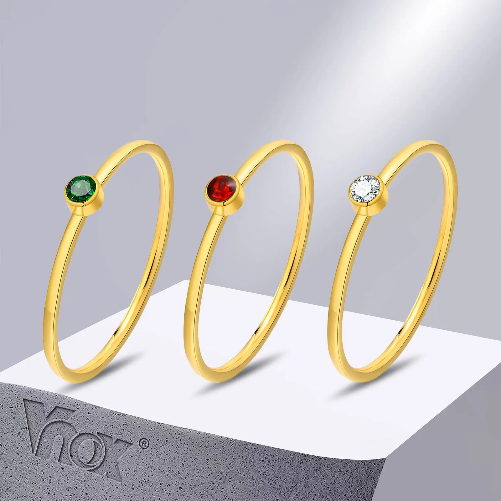 

Vnox Bling CZ Stone Rings for Women,Gold Color Stainless Steel Wedding Bands with AAA+ Cubic Zirconia, Fashion Stacking Ring