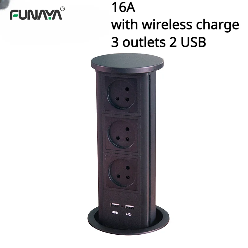 

Israel POP UP Table Sockets Power Plugs 3 Outlets 2 USB 10A 110V 220V Hidden Alloy Pneumatic Desktop Electric Countertop Socket