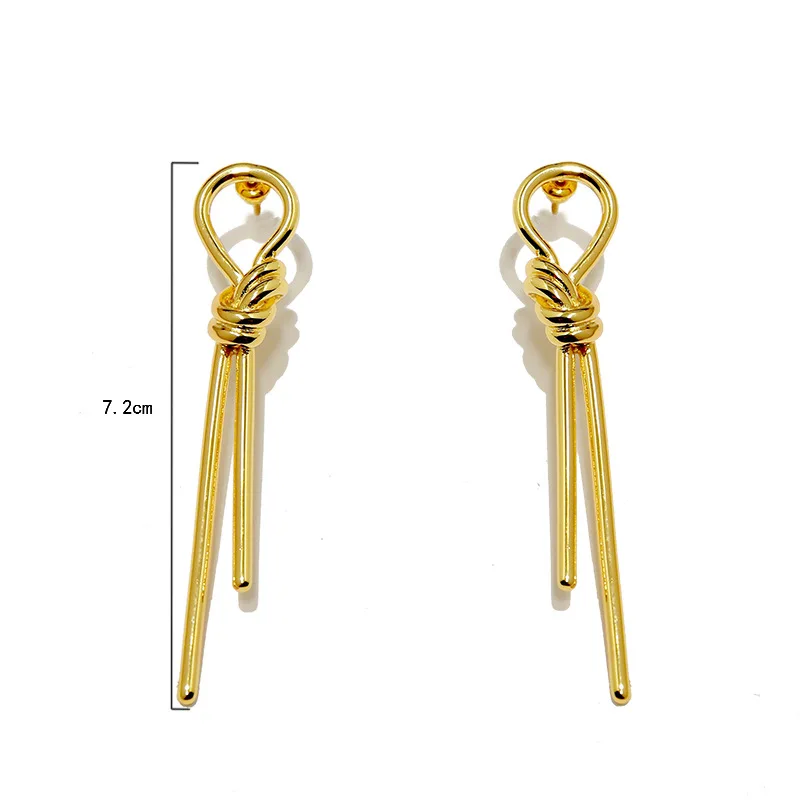 

Fashion style ear studs copper gold-plated jewelry simple retro new net red knotted long smooth knot rope shape gift for lover