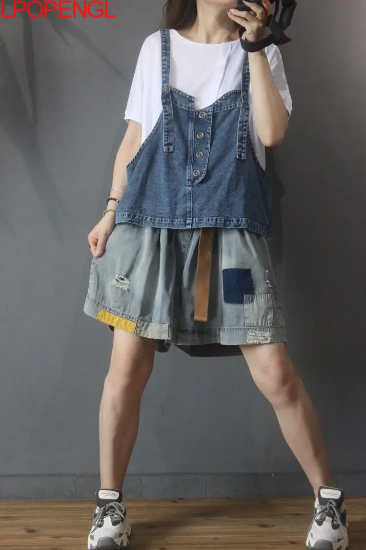 Женский джинсовый жилет на бретелях винтажный ковбойский большого размера без