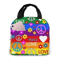 color peace and love insulated lunch bag for men portable lunch bag picnic bags sundries bag or shopping bags