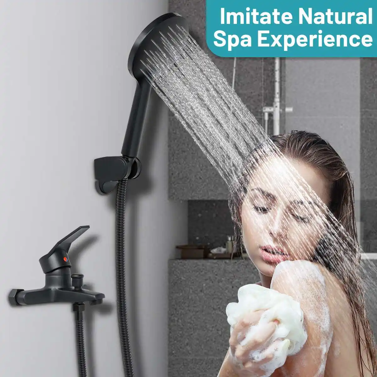 

Matte Black Shower Faucet Bathroom Bathtub Faucet Hot Cold Water Mixer Tap Wall Mount Faucet With Handheld Shower Bathtub Outlet