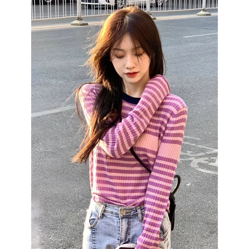 

Женская весна и осень Slim Fit Внутренняя одежда Базовый свитер Футболка с длинным рукавом на плече Топ Осень и зима