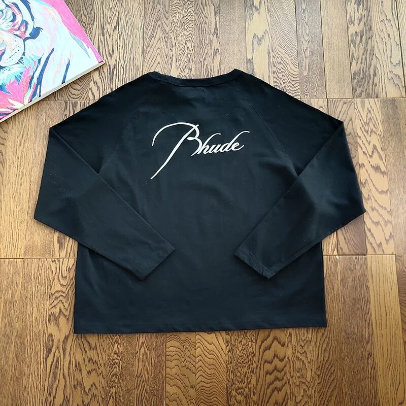 

Rhude Slogan Logo Embroidery Retro Raglan Long Sleeve T-Shirt Black S-XL