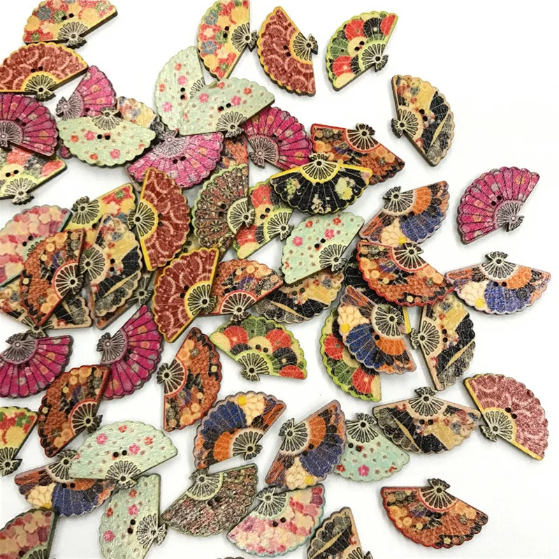 

100PCS Wood Buttons Flowers Shaped 2 Holes Mixe Buttons for Sewing Clip Scrapbooking Crafts Decor Multicolor 30MM Craft Buttons