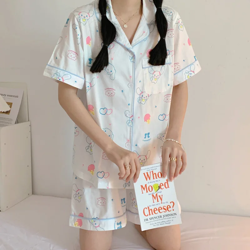 

Kawaii Kuromi Cinnamoroll Sanrioss милые и милые Мультяшные мягкие пижамы для девочек пижамный комплект Женская милая Пижама модная домашняя одежда