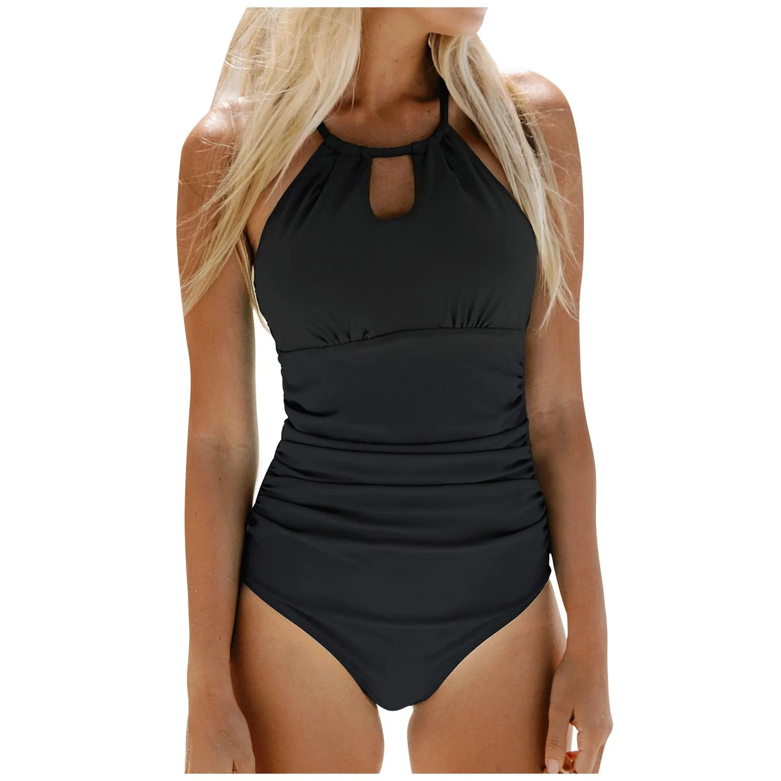 

Цельный купальник для женщин, черный сексуальный Монокини с открытой спиной, купальник 2023, купальный костюм с лямкой на шее, пляжная одежда с вырезами, женский купальник