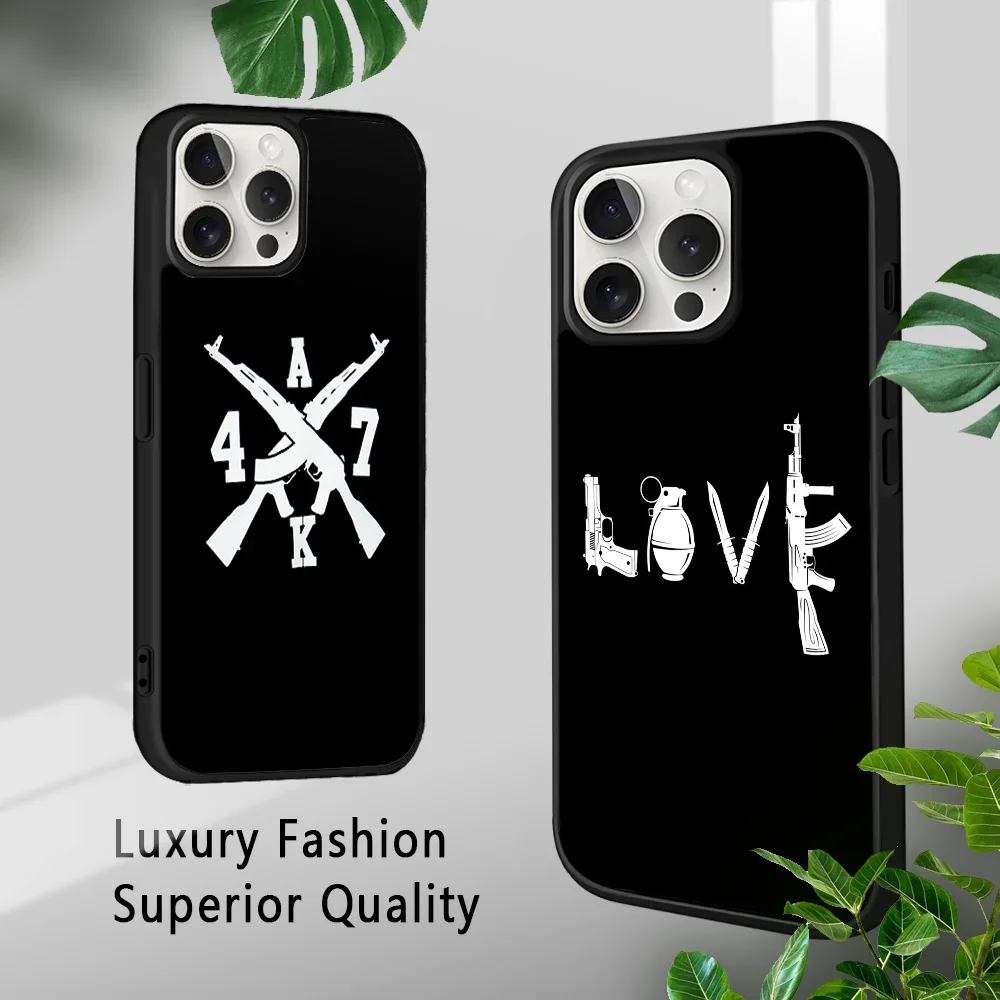 Ak-47 King of Guns Phone Case For iPhone 16 15 14 13 12 11 Pro Xs Max Mini Plus Celulares Hard Funda