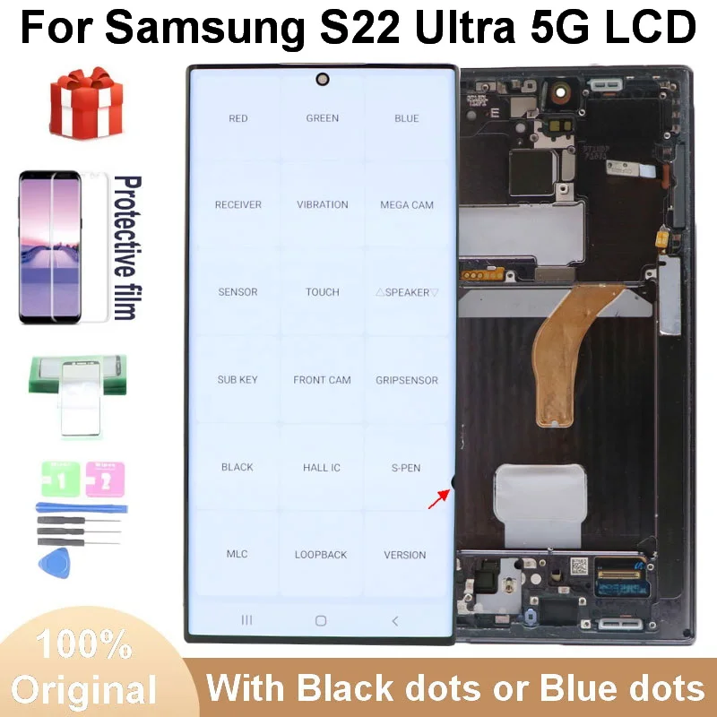 

6,8 ''оригинальный Дисплей для Samsung S22 Ultra LCD S908 S908B S908U с точечным сенсорным экраном дигитайзер в сборе для замены с Wrame