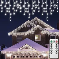 Christmas Decorations 20M 144 Drops Outdoor New year Decors Icicle Lights with Remoter Outdoor Garland  For House Xmas Porch