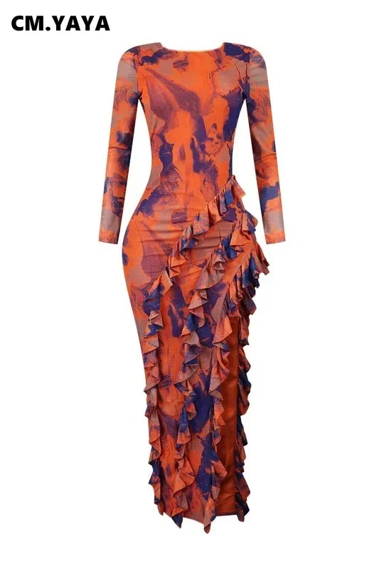 CM.YAYA женское облегающее платье с длинным рукавом и высоким разрезом по бокам
