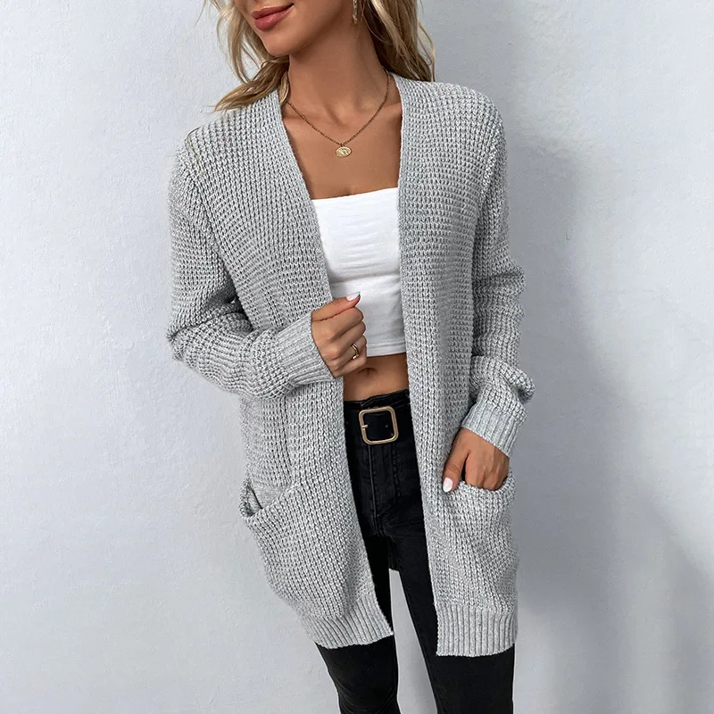 

Cardigan for Women Knit Sweaters Fashion Casual Clothing V-neck Loose Long Sleeves Top Winter 2022 Medium and Long Knitted Coat