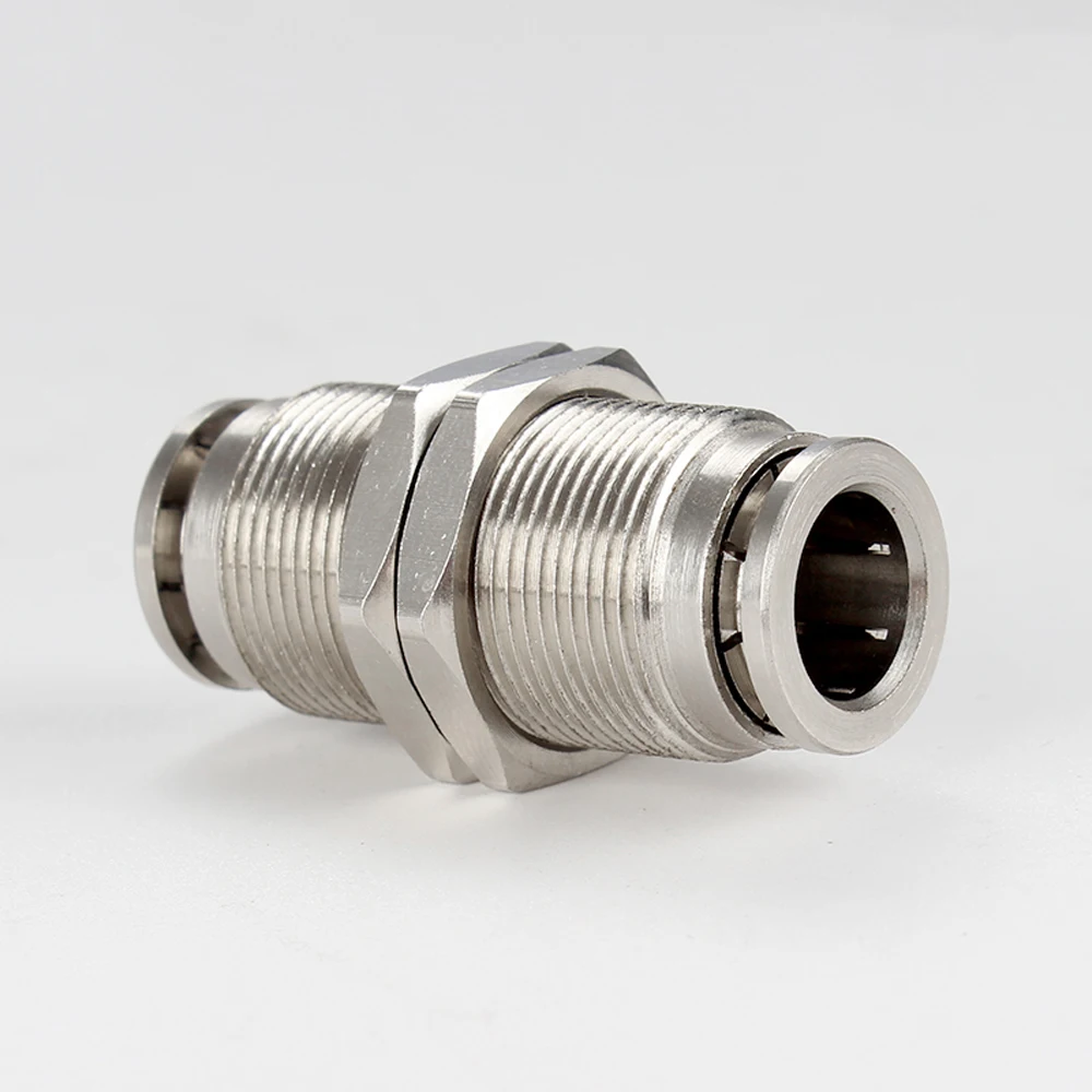 

Pneumatic Fitting PM Bulkhead Union Quick Connector 4-12mm OD Air Hose Nickel Plated Brass Push In Gas Air Fitting Plumbing