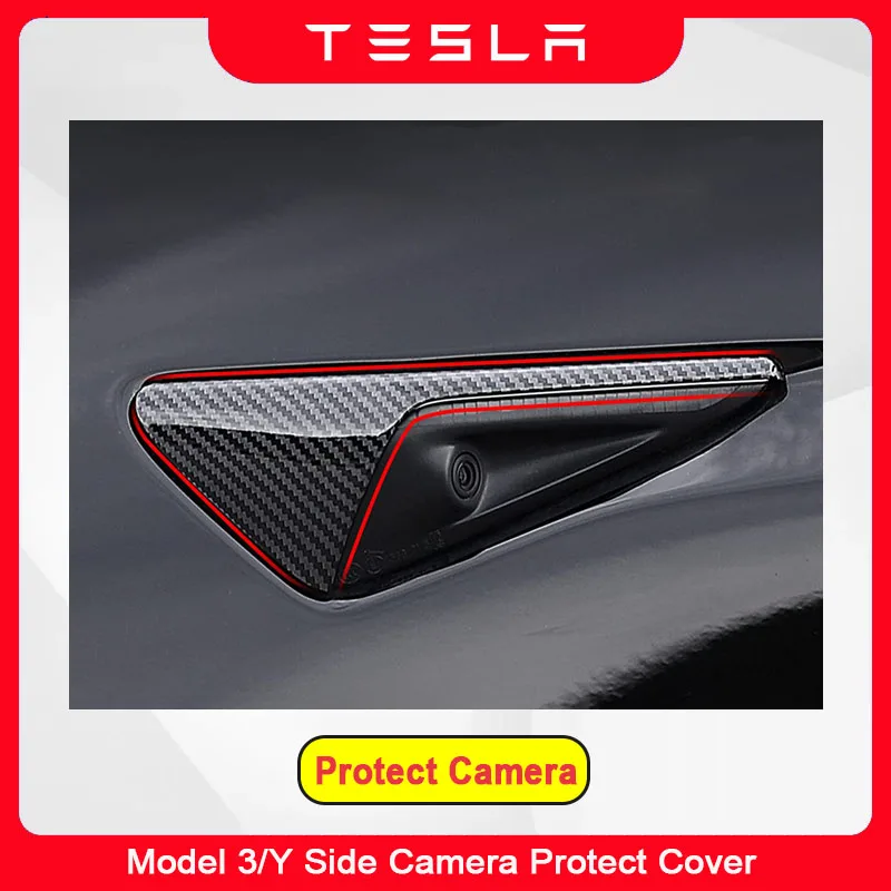 

2pcs Anti-scratch Tesla Model 3 Y S X Side Camera Cover ABS Carbon Fiber Turn Signal Protector Leaf Board Dust-proof Accessories