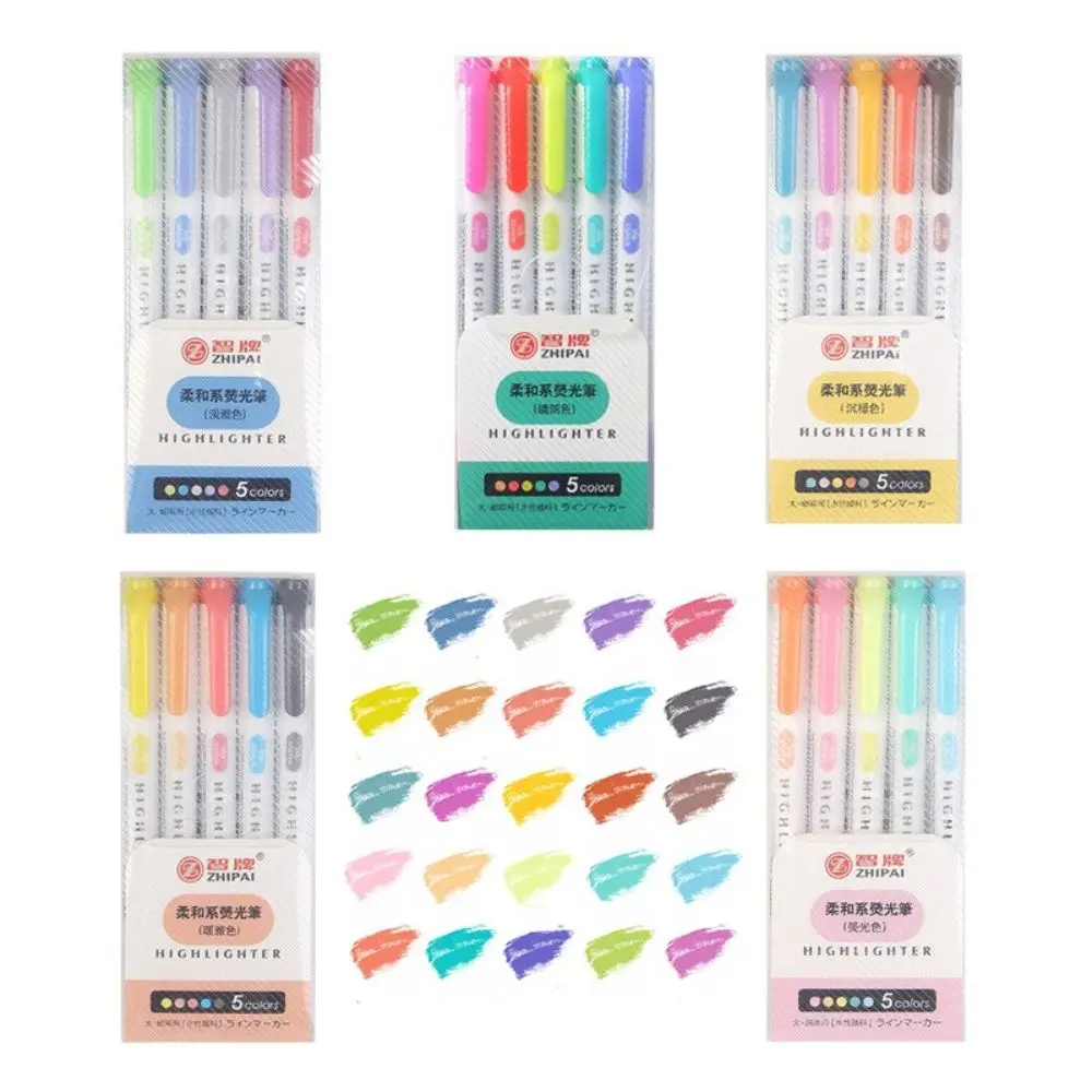 

5 Colors/Box Highlighter Pen Fluorescent Markers Double Headed Highlighters Art Marker Art Supply Japanese Stationery