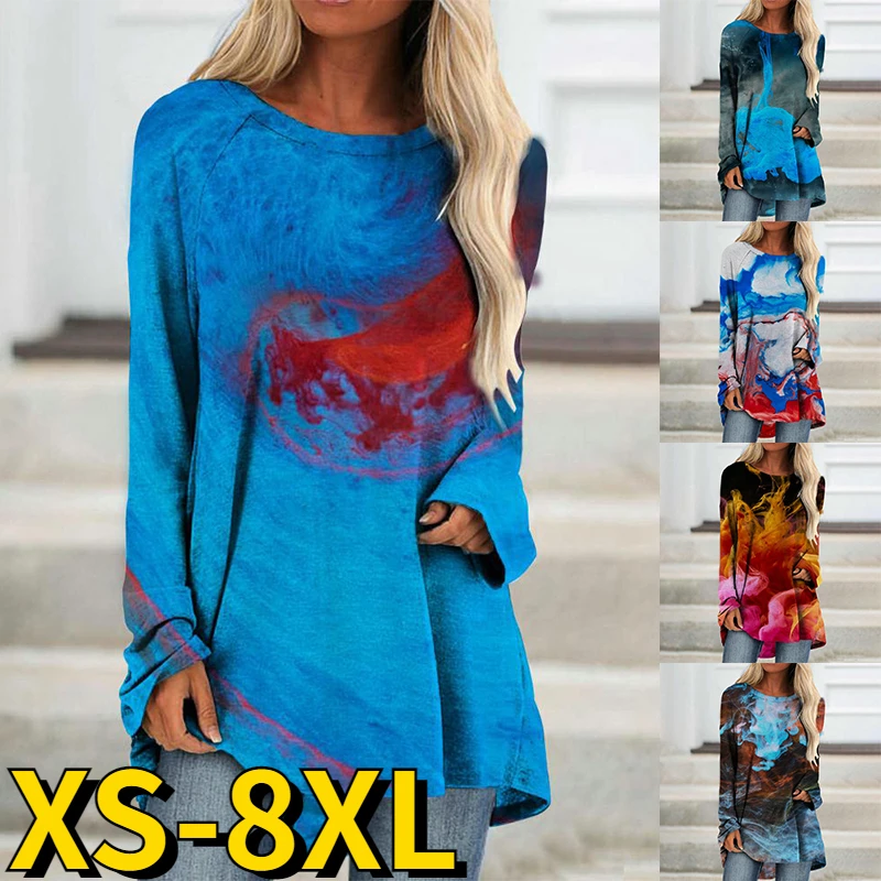 

2022 Autumn Round Neck Abstract Printing T-Shirt Long Sleeve Women's Blouse New Winter Pullover Fashion Casual Women Tee Tops
