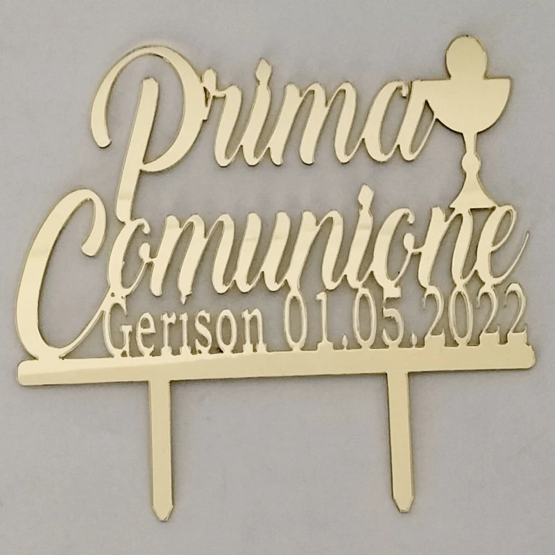 Personalized Name Date Italian Prima Comunione+Name Cake Topper For Kids Communion Party Decoration YC332