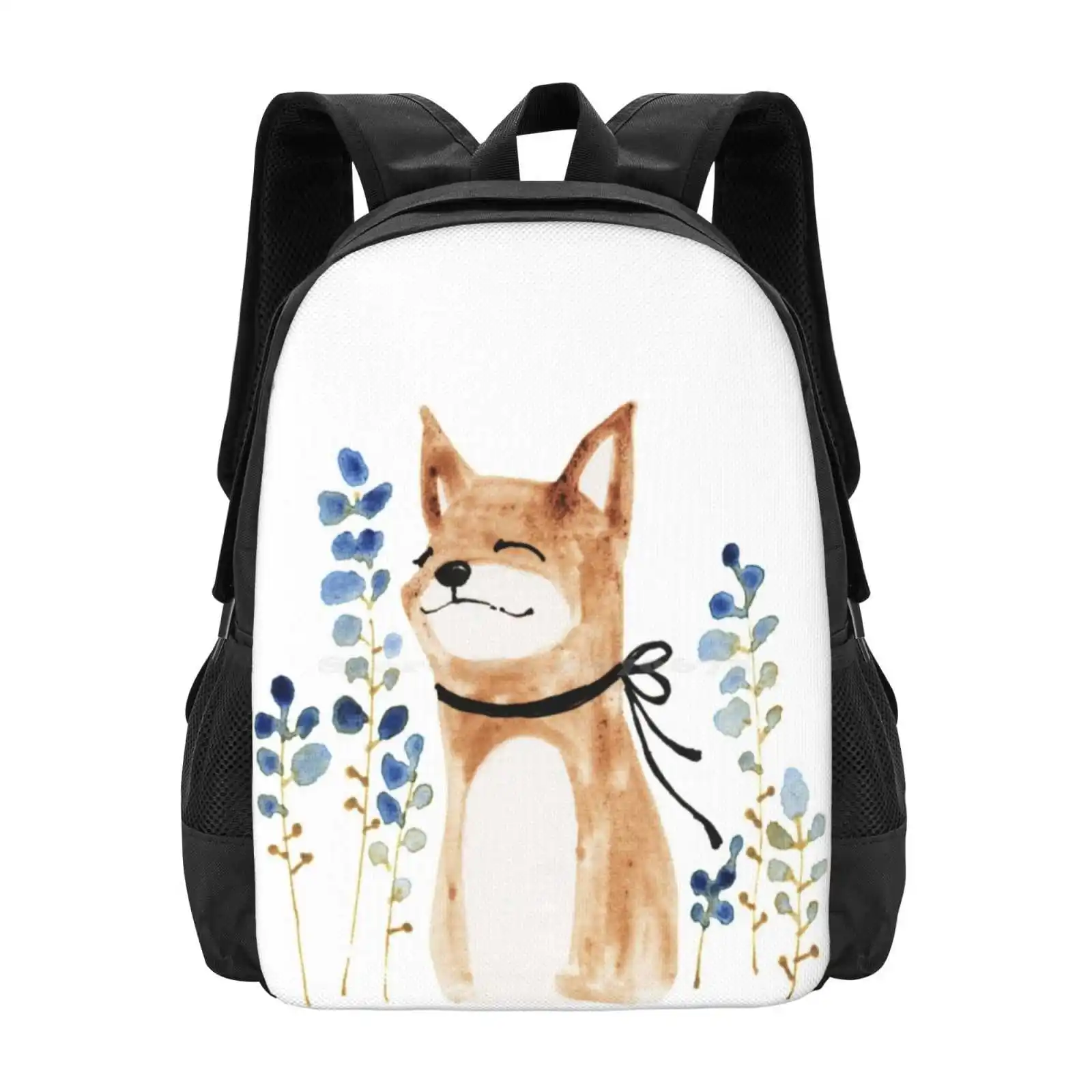 Fox And Flower School Bag Big Capacity Backpack Laptop Fox Flower Blue Cute Love Animal