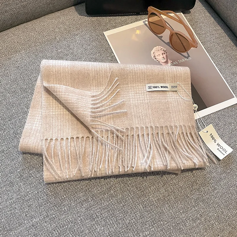 Роскошный зимний толстый теплый клетчатый шарф из 100% шерсти для женщин модная