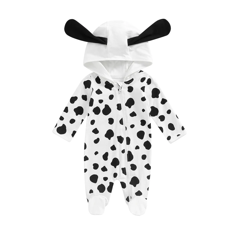 

Newborn Baby Footies Autumn Hooded Jumpsuit Infant Boys Girls Long Sleeve Cartoon Dog Print Footed Zipper Romper For 0-18Months