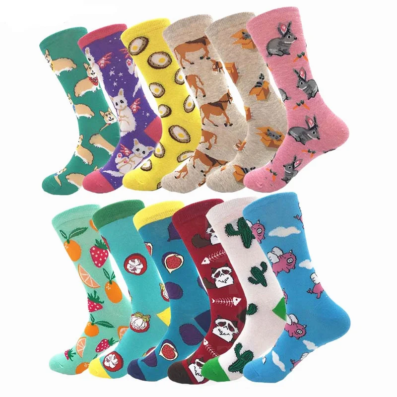 

Cartoon Animal Rabbit Dog Cat Food Series Fruit Men and Women Cotton Socks in the Tube