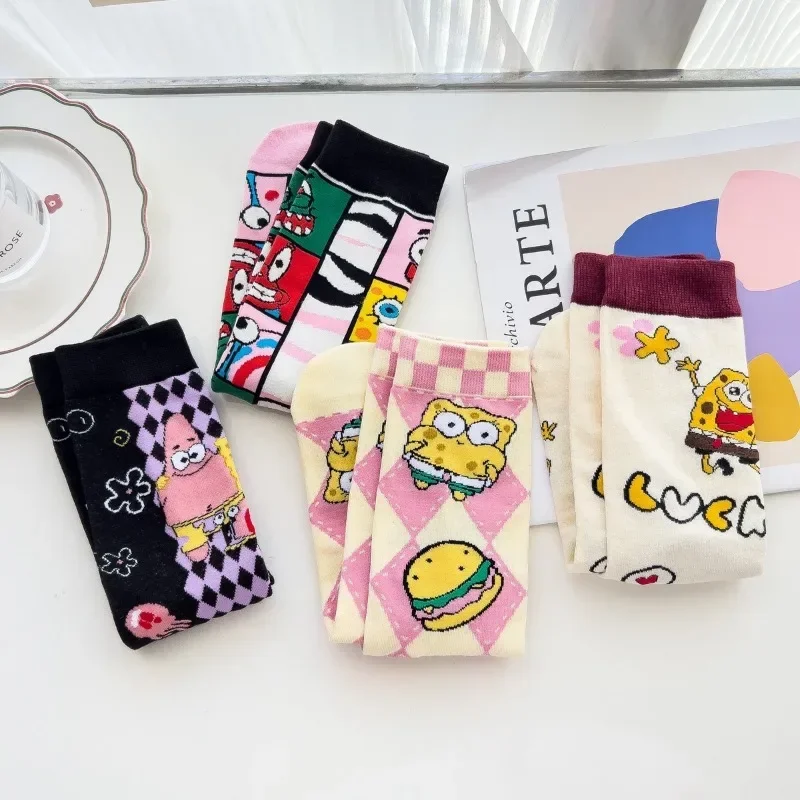 Хлопковые носки с героями мультфильмов Губка Боб модные повседневные чулки
