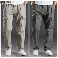 men loose solid pants combat cargo pocket trousers elastic waist work wear new