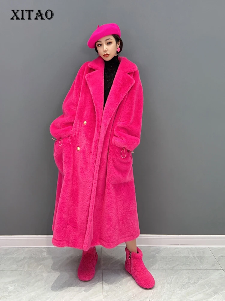 

XITAO Single Breast Blends Fashion Women Solid Color Full Sleeve Pocket Goddess Fan Casual Style 2022 Winter Coat SMH10155