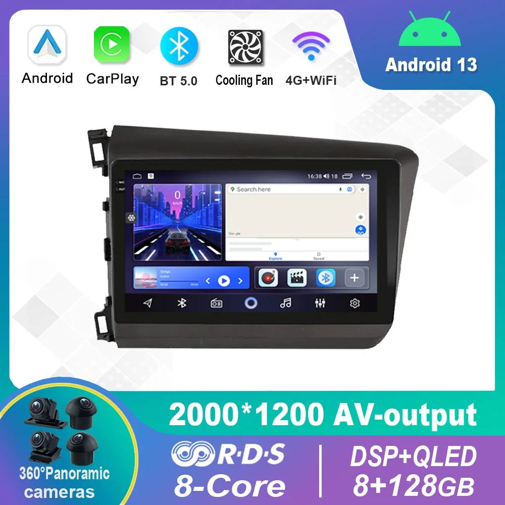 

Android 13.0 Car Radio Multimedia Video Player Navigation stereo For Honda Civic 2012-2015 GPS Carplay 4G WiFi