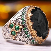 black gemstone large crystal ring luxury men attend the banquet gothic ring inlaid with rhinestones luxury temperament jewelry