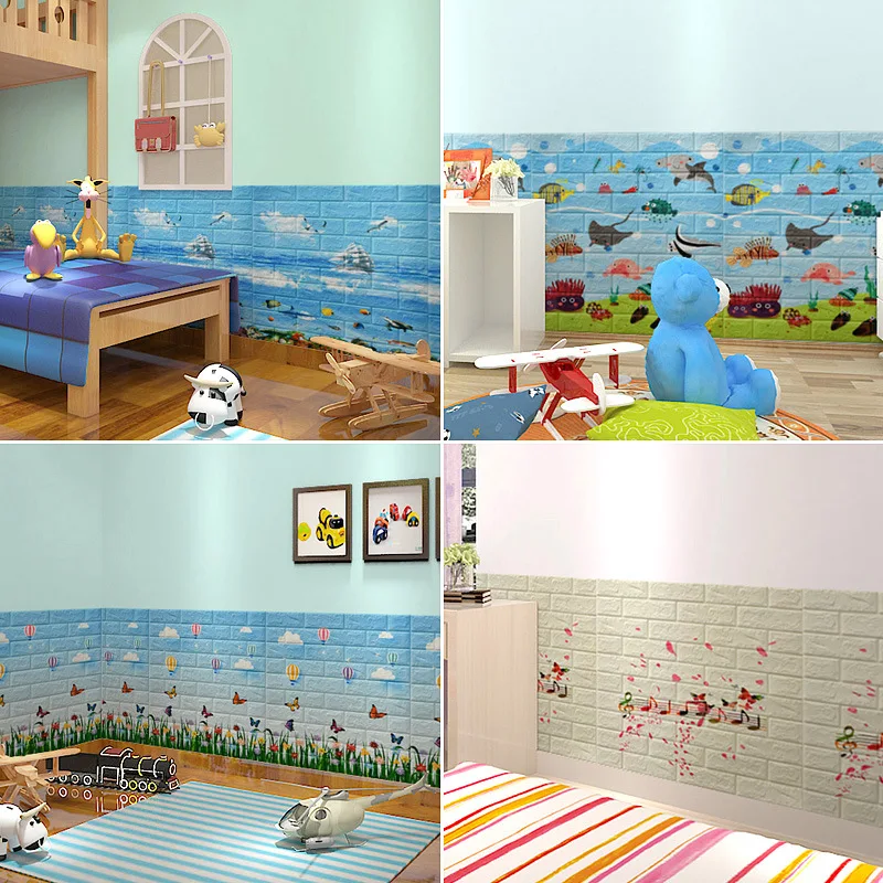 

6MM 3D Brick Wallpapers XPE Foam Anti-Collision Wall Paper Self-Adhesive Kid Room Kindergarten Decorate Stickers