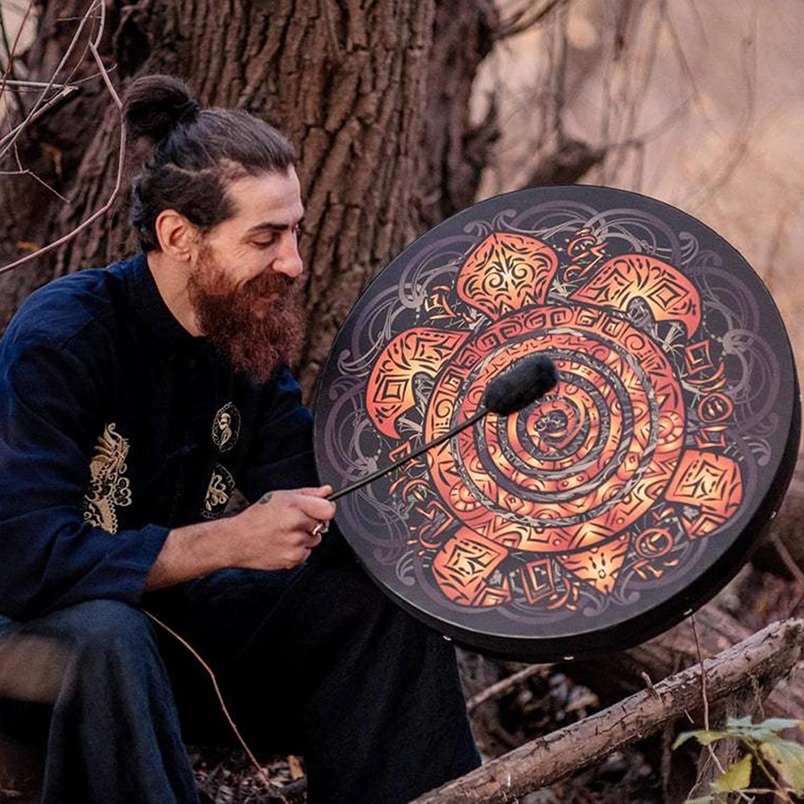 

Vintage Vegan Shaman Drum Tree Of Life Siberian Drum Drum Hammer Home Decor Musici Party Sound Healing Tool Handcrafted Ornament