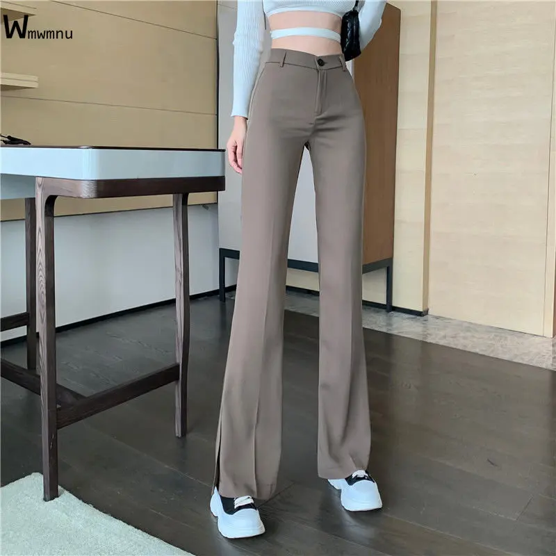 

Korean Fashion High Waist Suit Trousers Solid Vintage Pants Summer Thin Pantalones De Mujer Slim Design Brown Flare Pants Women
