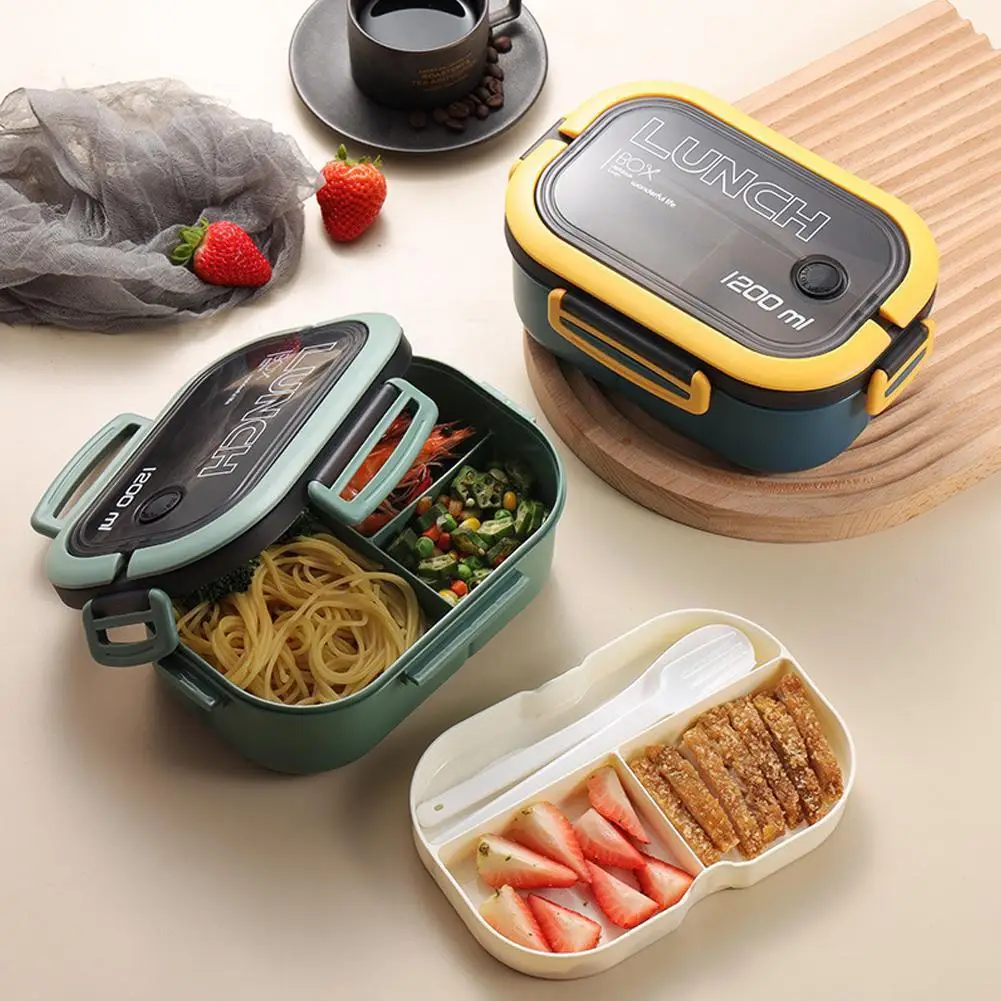 

2-Layers Sealed Kids Lunch Box Fruits Food Containers Bento Worker With Fork Box Office Student Microwavable Fresh-Keeping Q1S0