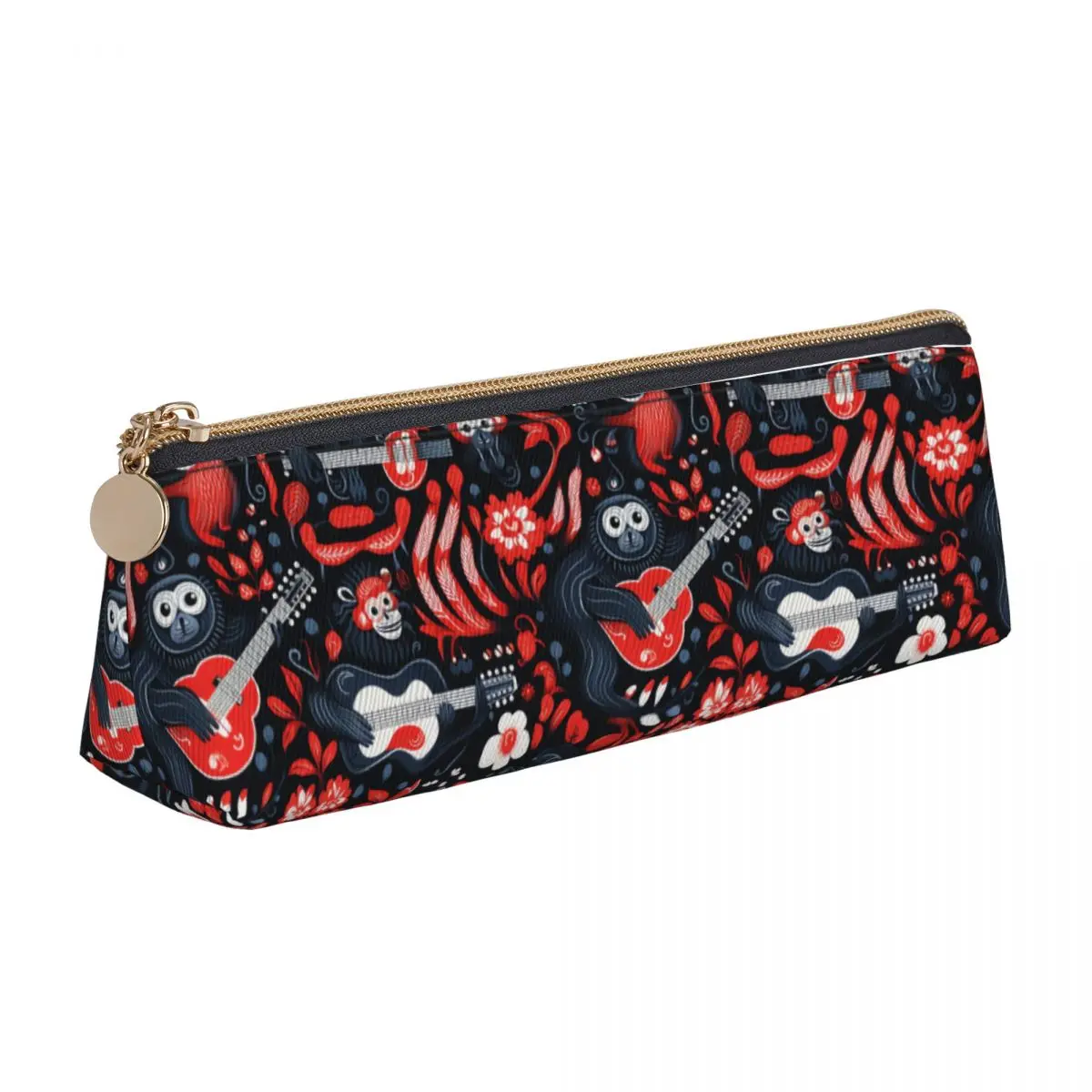 Case Flower Red Leaves University Big Zipper Pencil Box Teenager Cool Leather Pen Bag