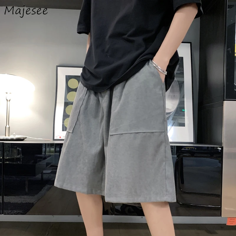 

Shorts Men Ulzzang Knee-length Summer Baggy High Street Solid Simple All-match Hip Hop Teens Fashion Popular Male Trouser Young