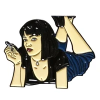 classic movie character mia wallace brooch metal badge lapel pin jacket jeans fashion jewelry accessories gift