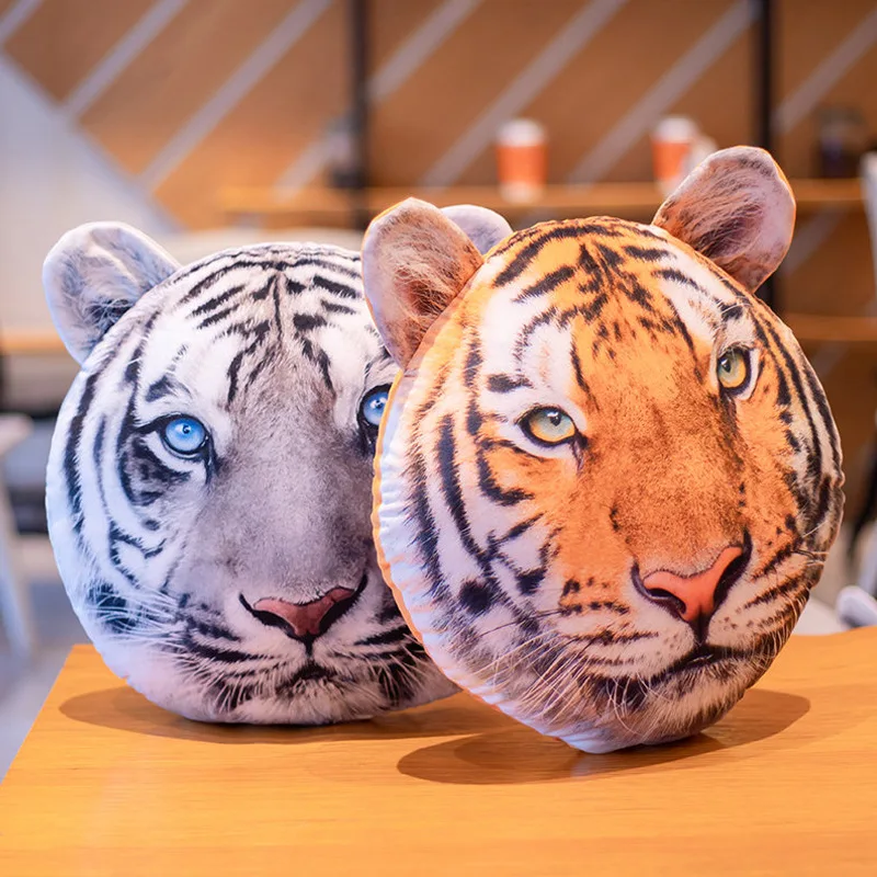 

3D Printing Simulation Tiger Head Pillow Stuffed Animal Zodiac Plush Toy Sofa Decoration Tiger Mascot Birthday Christmas Present