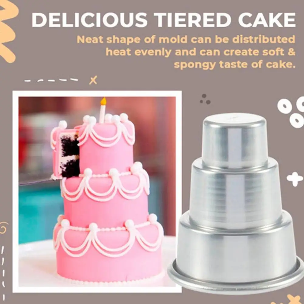 

Aluminum Alloy Useful Three-dimensional 3 Tiers Cake Mold Reusable Cake Pan Professional for Cafe