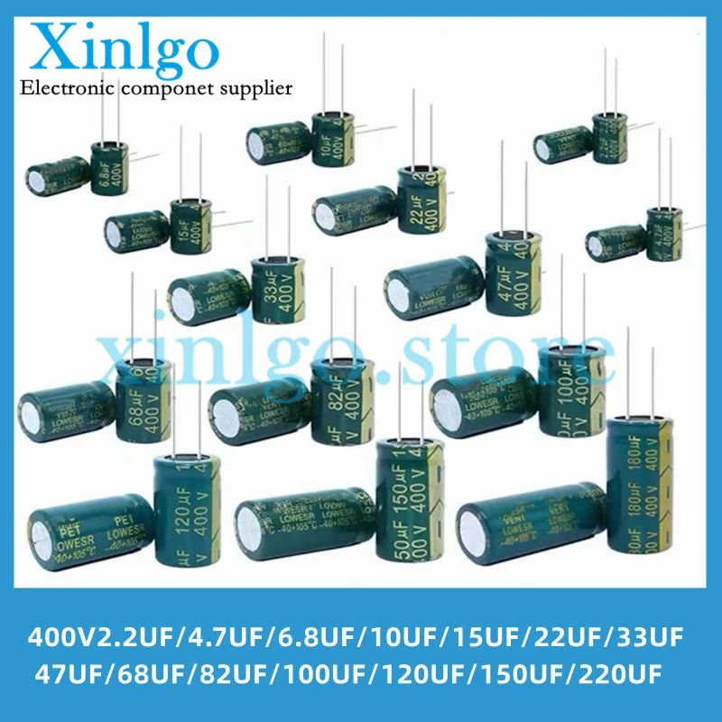 

5PCS/LOT400V2.2UF/4.7UF/6.8UF/10UF/15UF/22UF/33UF/47UF/68UF/82UF/100UF/120UF/150UF/220UF High frequency low resistance capacitor