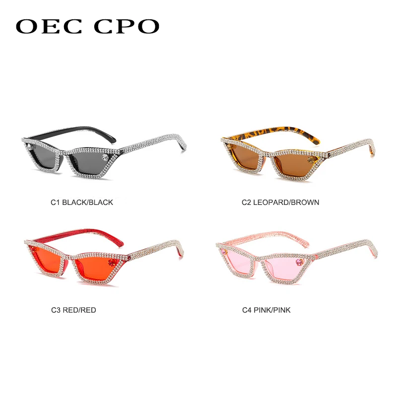 OEC CPO женские модные солнцезащитные очки со стразами винтажные маленькие кошачий